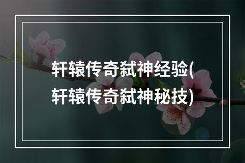 轩辕传奇弑神经验(轩辕传奇弑神秘技)