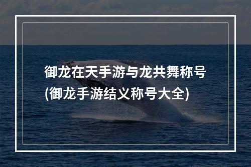 御龙在天手游与龙共舞称号(御龙手游结义称号大全)