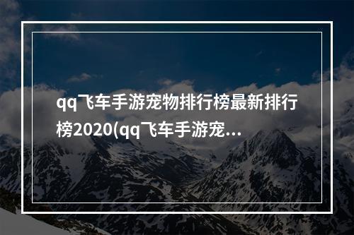 qq飞车手游宠物排行榜最新排行榜2020(qq飞车手游宠物排行榜一览 2022哪个宠物最好 )