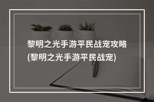 黎明之光手游平民战宠攻略(黎明之光手游平民战宠)