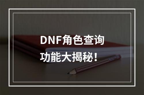 DNF角色查询功能大揭秘！