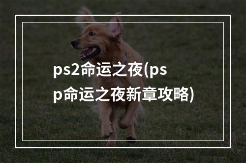 ps2命运之夜(psp命运之夜新章攻略)