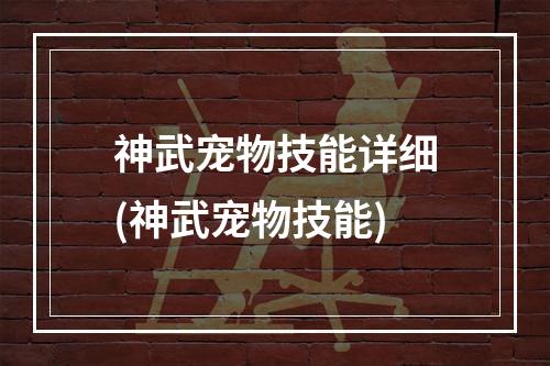 神武宠物技能详细(神武宠物技能)