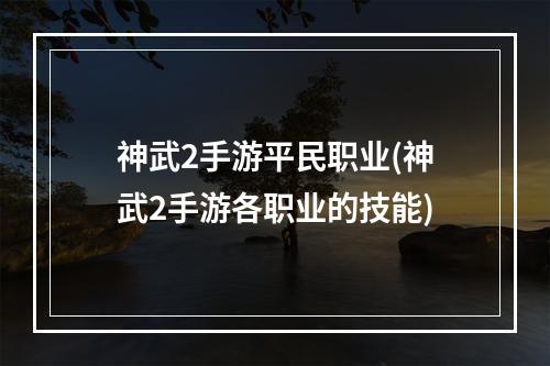 神武2手游平民职业(神武2手游各职业的技能)