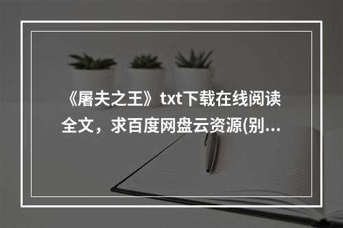 《屠夫之王》txt下载在线阅读全文，求百度网盘云资源(别样的江湖)