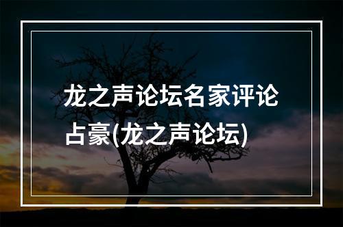 龙之声论坛名家评论占豪(龙之声论坛)