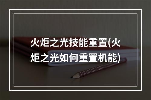 火炬之光技能重置(火炬之光如何重置机能)