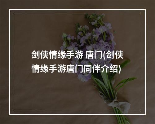 剑侠情缘手游 唐门(剑侠情缘手游唐门同伴介绍)