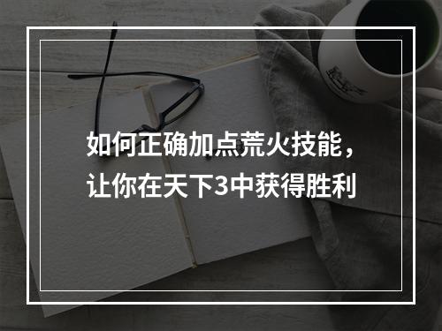 如何正确加点荒火技能，让你在天下3中获得胜利