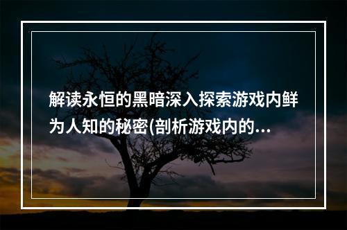 解读永恒的黑暗深入探索游戏内鲜为人知的秘密(剖析游戏内的黑暗玄妙)。