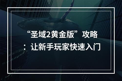 “圣域2黄金版”攻略：让新手玩家快速入门