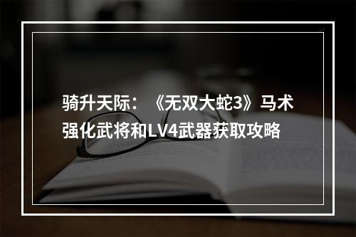 骑升天际：《无双大蛇3》马术强化武将和LV4武器获取攻略