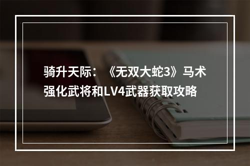 骑升天际：《无双大蛇3》马术强化武将和LV4武器获取攻略