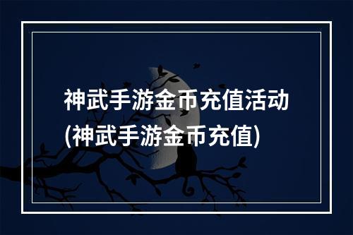 神武手游金币充值活动(神武手游金币充值)