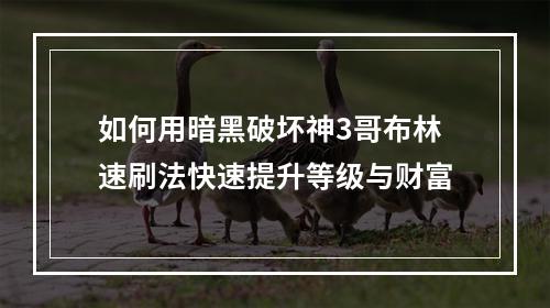 如何用暗黑破坏神3哥布林速刷法快速提升等级与财富