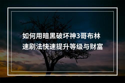 如何用暗黑破坏神3哥布林速刷法快速提升等级与财富