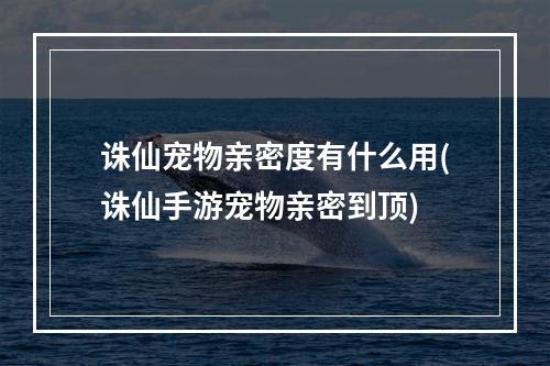 诛仙宠物亲密度有什么用(诛仙手游宠物亲密到顶)