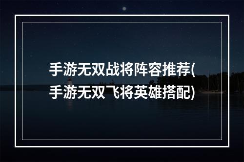 手游无双战将阵容推荐(手游无双飞将英雄搭配)