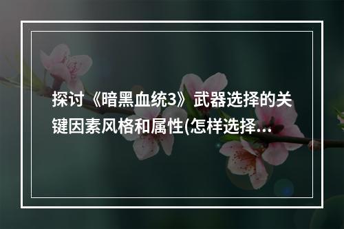 探讨《暗黑血统3》武器选择的关键因素风格和属性(怎样选择适合自己的武器类型)