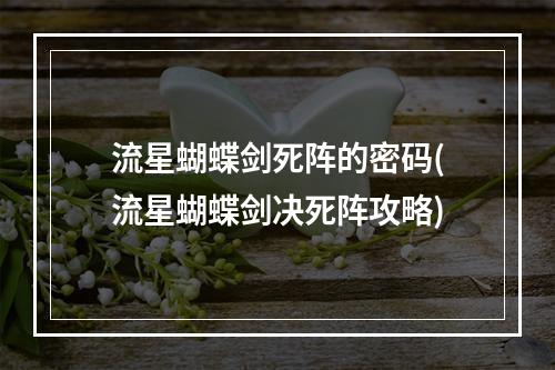 流星蝴蝶剑死阵的密码(流星蝴蝶剑决死阵攻略)