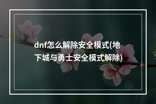 dnf怎么解除安全模式(地下城与勇士安全模式解除)