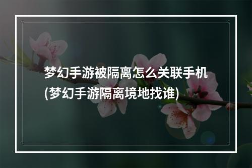 梦幻手游被隔离怎么关联手机(梦幻手游隔离境地找谁)