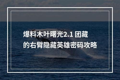 爆料木叶曙光2.1 团藏的右臂隐藏英雄密码攻略