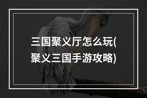 三国聚义厅怎么玩(聚义三国手游攻略)