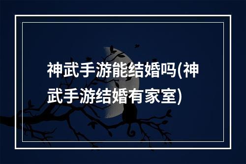 神武手游能结婚吗(神武手游结婚有家室)