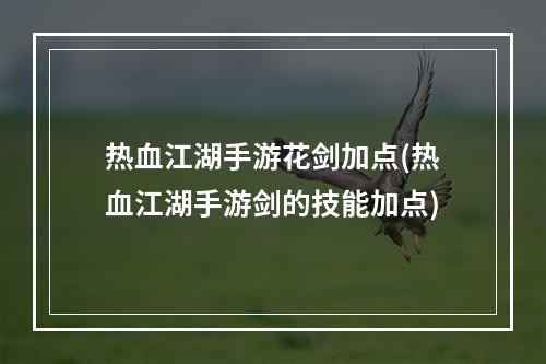 热血江湖手游花剑加点(热血江湖手游剑的技能加点)