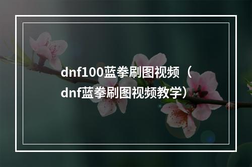 dnf100蓝拳刷图视频（dnf蓝拳刷图视频教学）