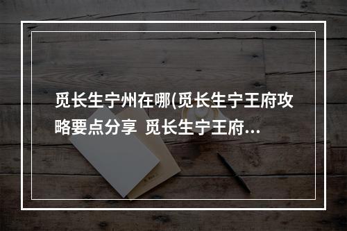 觅长生宁州在哪(觅长生宁王府攻略要点分享  觅长生宁王府任务怎么做)