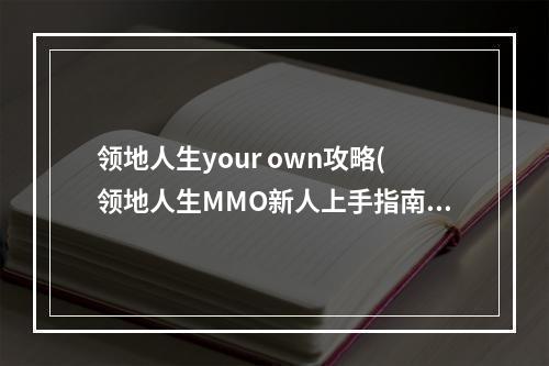 领地人生your own攻略(领地人生MMO新人上手指南 新手游戏心得分享)