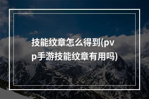 技能纹章怎么得到(pvp手游技能纹章有用吗)