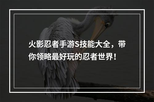 火影忍者手游S技能大全，带你领略最好玩的忍者世界！