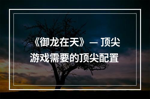 《御龙在天》— 顶尖游戏需要的顶尖配置