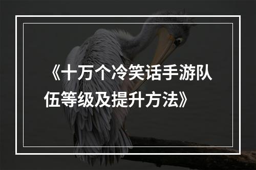 《十万个冷笑话手游队伍等级及提升方法》