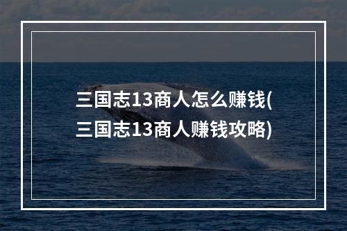 三国志13商人怎么赚钱(三国志13商人赚钱攻略)