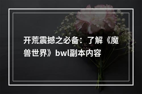 开荒震撼之必备：了解《魔兽世界》bwl副本内容