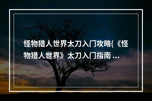 怪物猎人世界太刀入门攻略(《怪物猎人世界》太刀入门指南 新手太刀教学开荒心得)