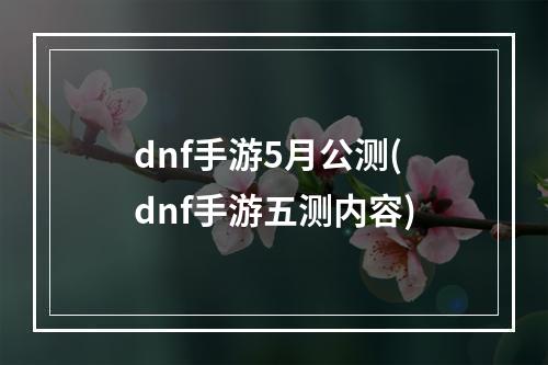 dnf手游5月公测(dnf手游五测内容)