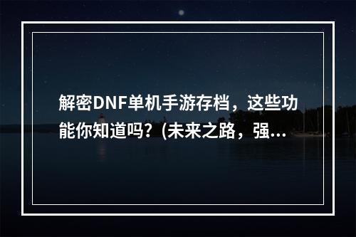 解密DNF单机手游存档，这些功能你知道吗？(未来之路，强化进阶)