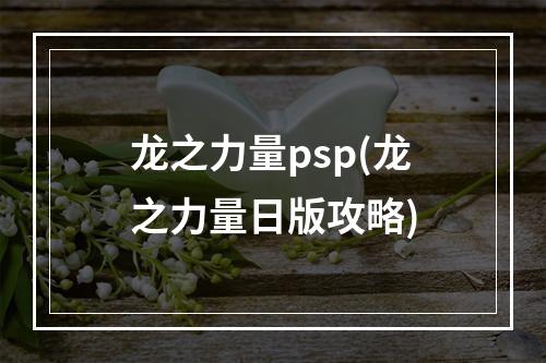 龙之力量psp(龙之力量日版攻略)