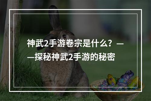 神武2手游卷宗是什么？——探秘神武2手游的秘密