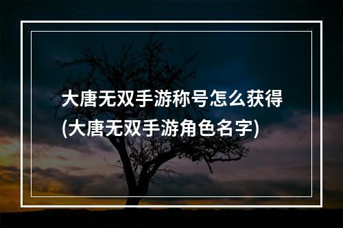 大唐无双手游称号怎么获得(大唐无双手游角色名字)