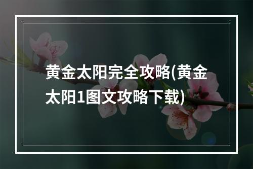 黄金太阳完全攻略(黄金太阳1图文攻略下载)