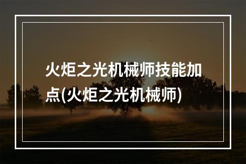 火炬之光机械师技能加点(火炬之光机械师)